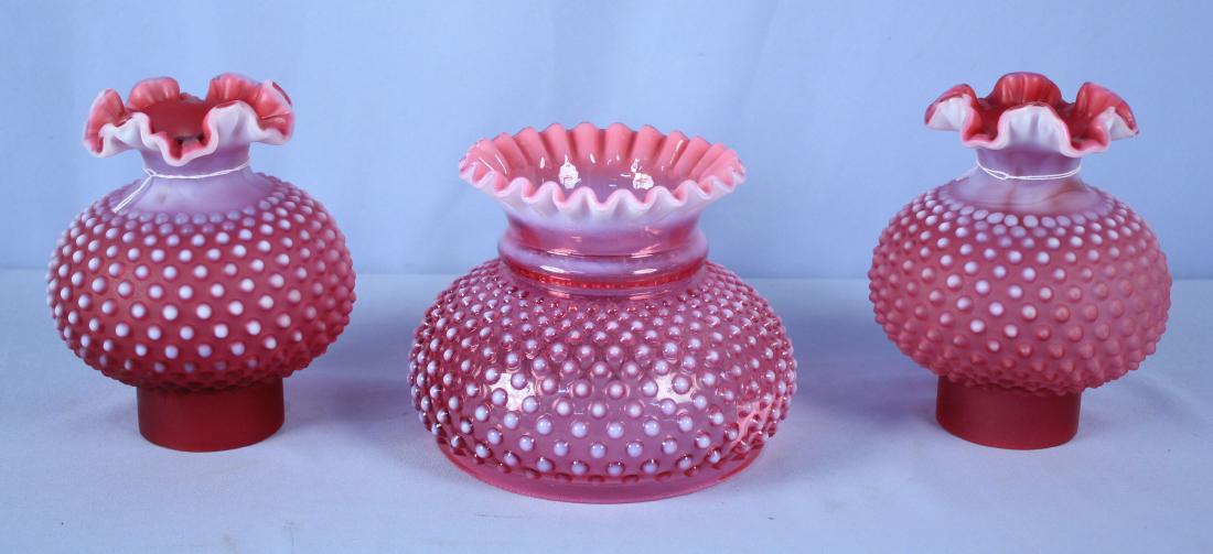 3 Cranberry Opalescent Hobnail Lamp Shades (1 of 2)