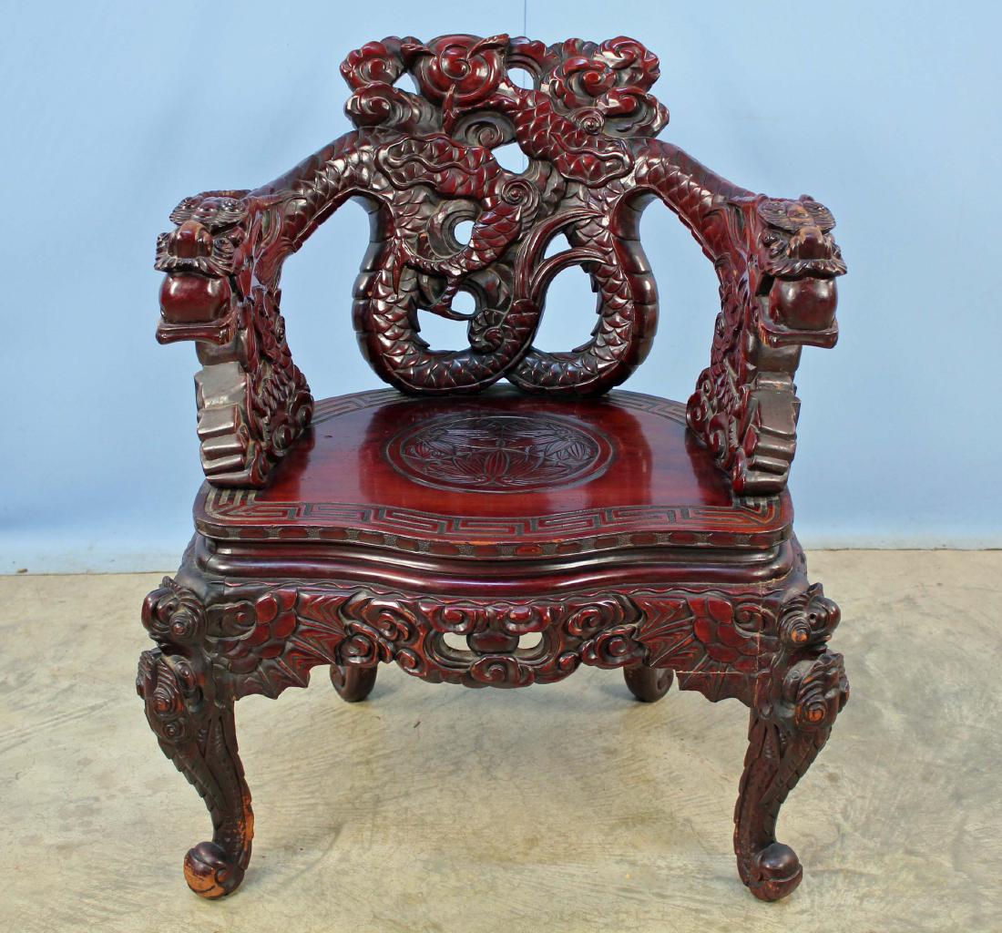 Japanese Hand Carved Dragon Chair Circa 1910 (1 of 9)