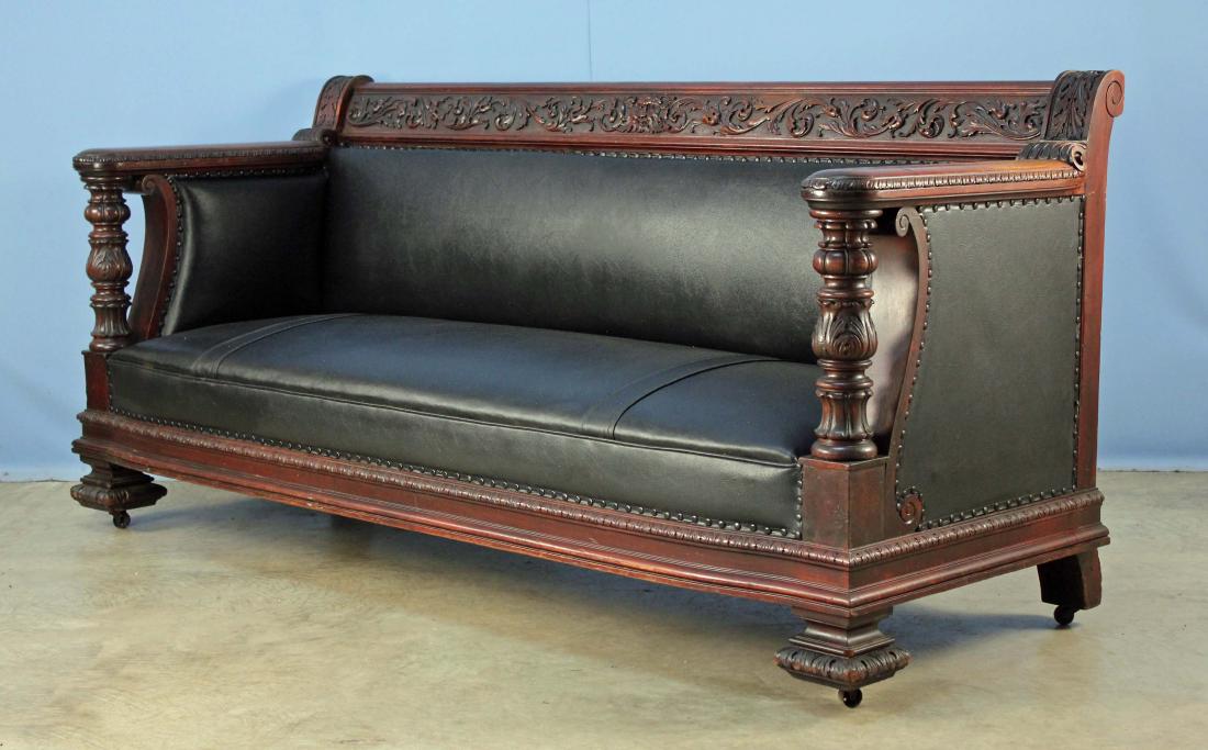 Carved Mahogany Empire Revival Sofa W/ North Wind (1 of 9)