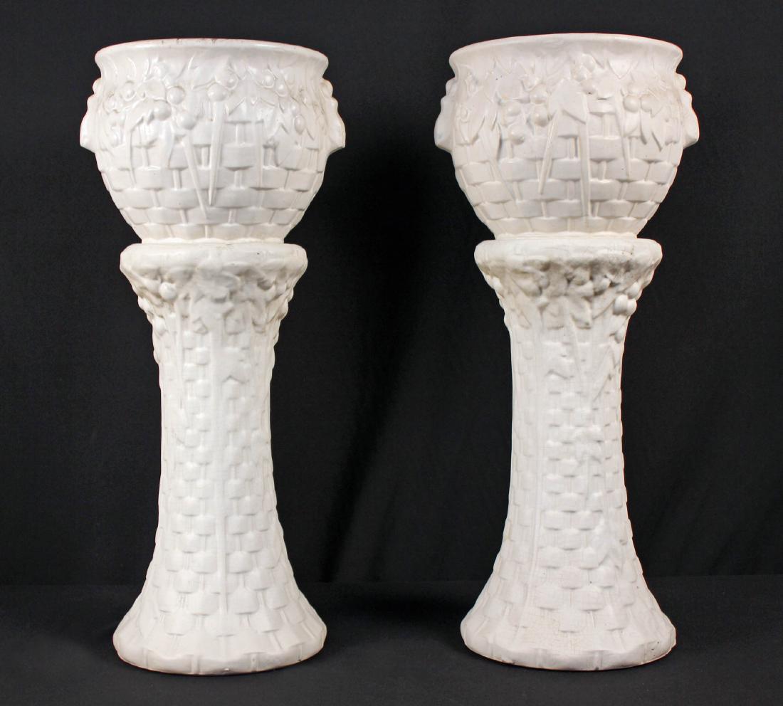 2 Nelson McCoy Pottery Jardinieres & Pedestals