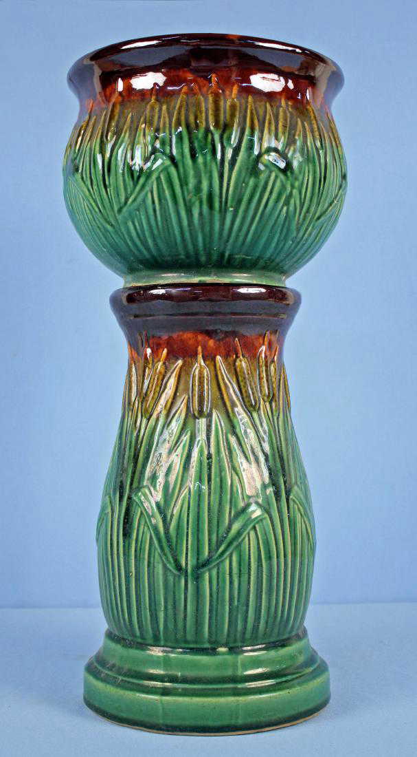 A McCoy Pottery Cattail Jardiniere & Pedestal