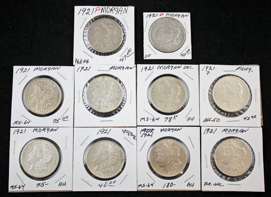 10 Morgan 1921 P Silver Dollars Various Conditions (1 of 4)