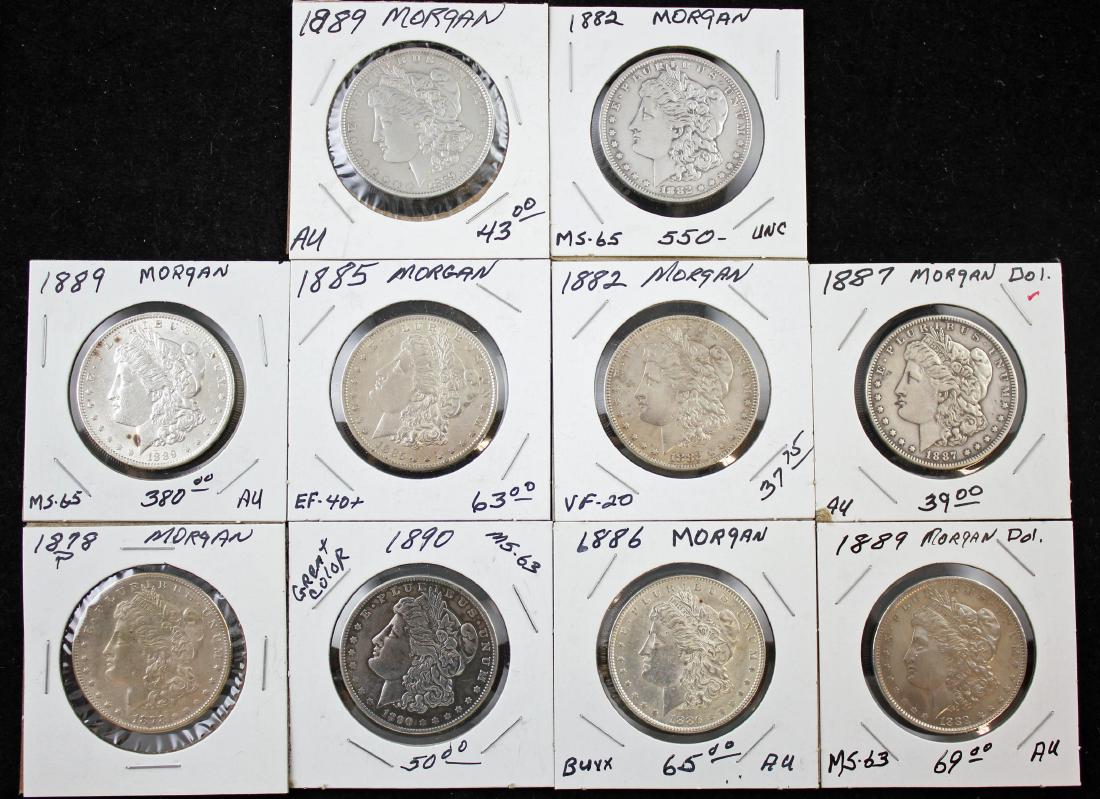 10 Morgan Silver P Dollars 1878 - 1890 (1 of 7)