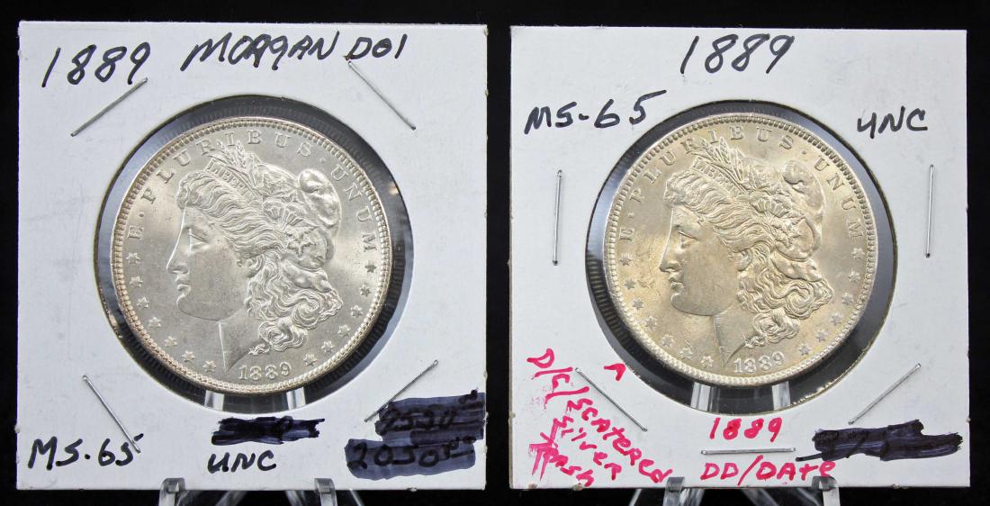 Two 1889 P Morgan Silver Dollars with Errors (1 of 5)