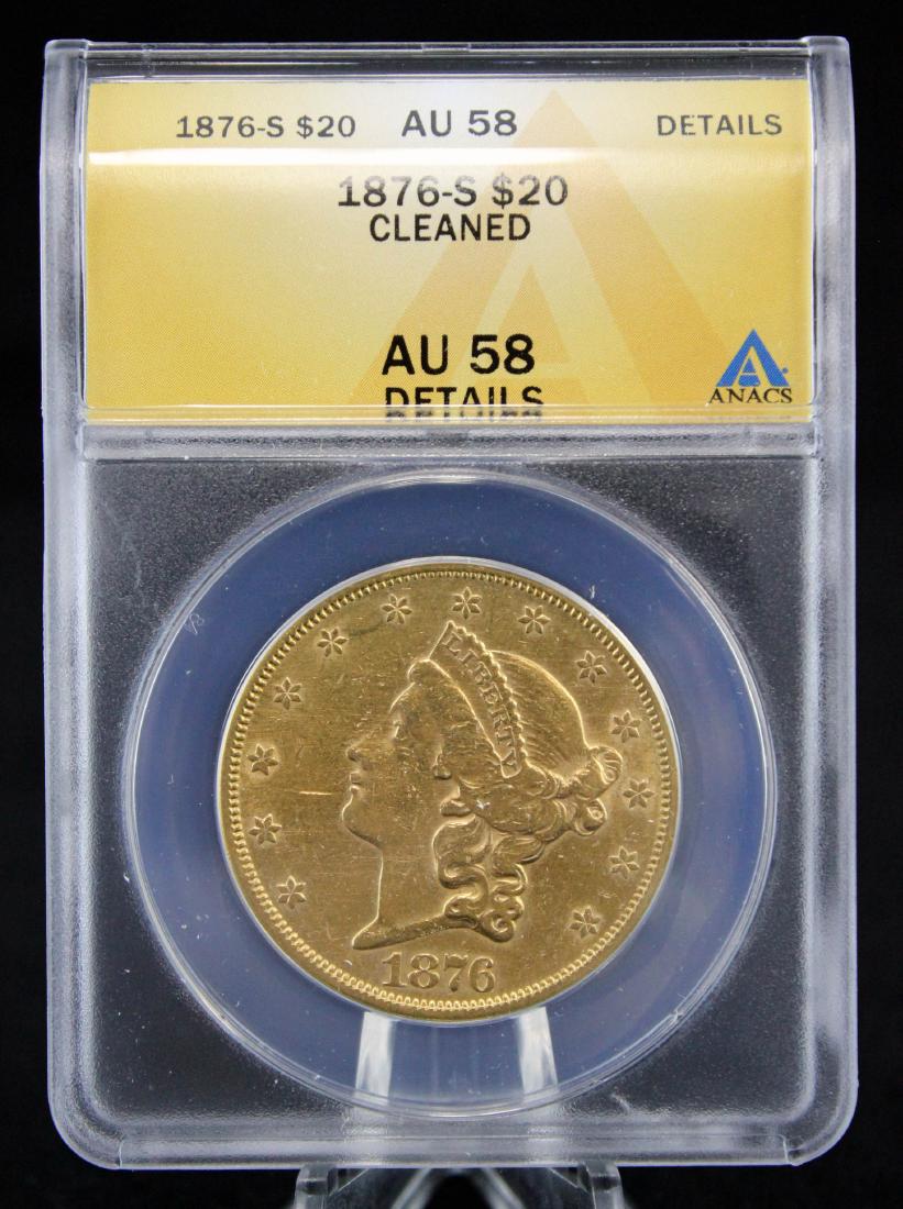 1876 S $20 Gold Coin ANACS AU 58 Details (1 of 5)