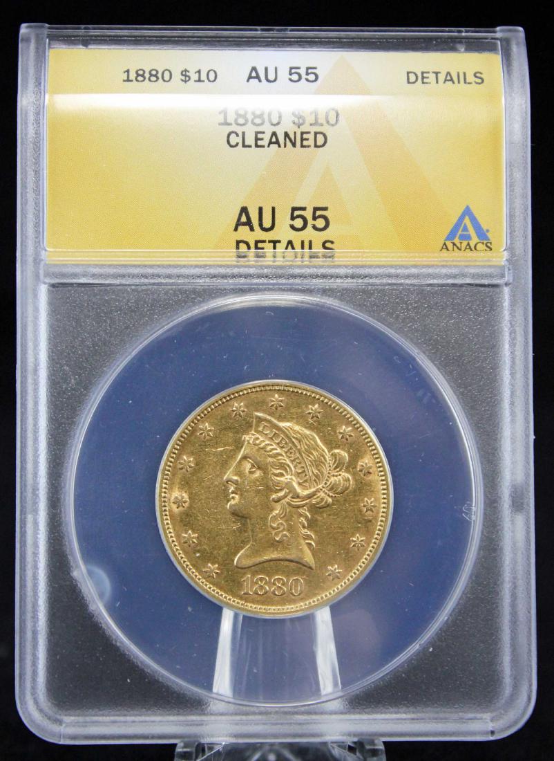 1880 $10 Liberty Head Gold Coin ANACS Graded AU 55 (1 of 4)