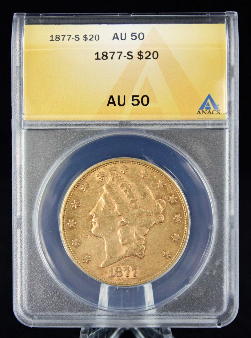 1877 S $20 Liberty Head Gold Coin ANACS AU 50 (1 of 5)