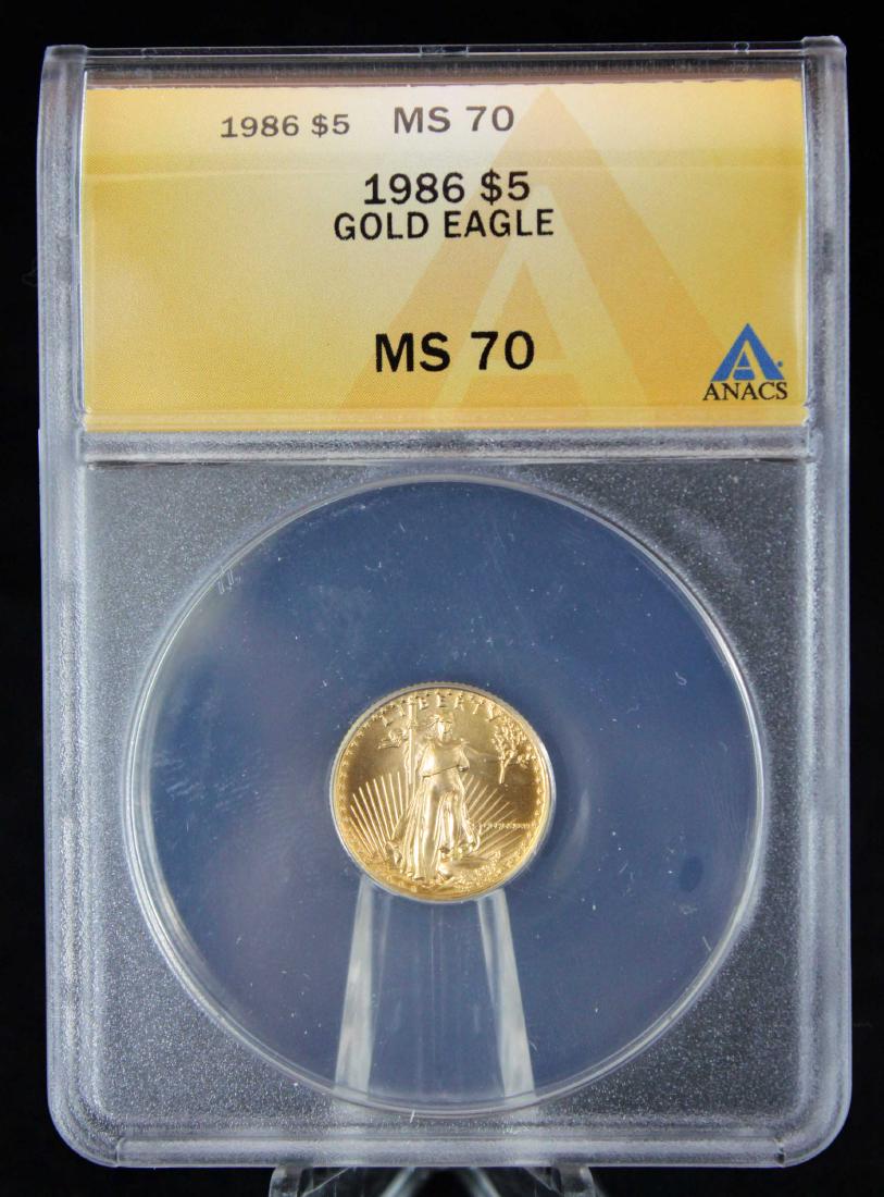 1986 $5 1/10 Troy Oz. Gold Eagle ANACS MS 70 (1 of 4)