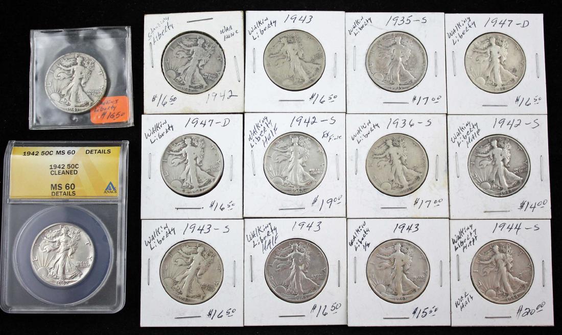 14 Walking Liberty Half Dollars Incl. 1942 - MS60 (1 of 4)