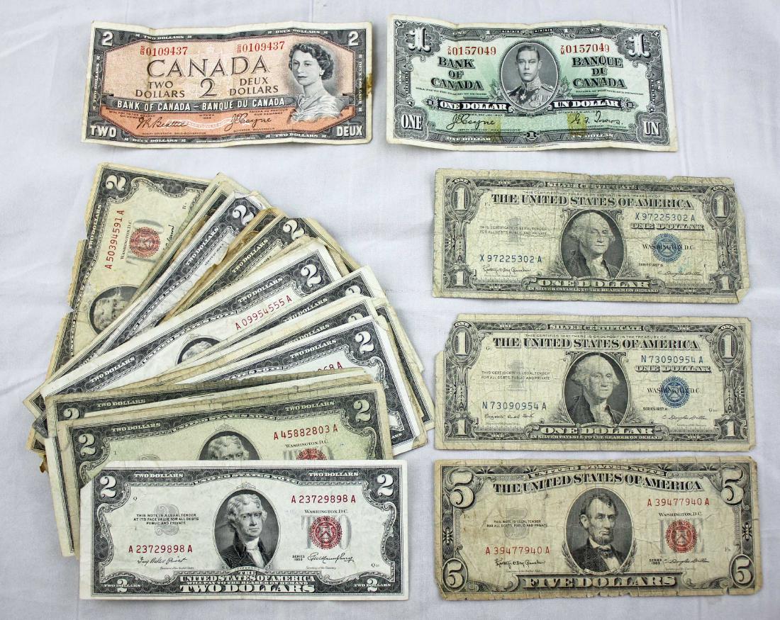 $61 Face U.S. Currency 1928 - 1963 & Canada $1&$2 (1 of 3)