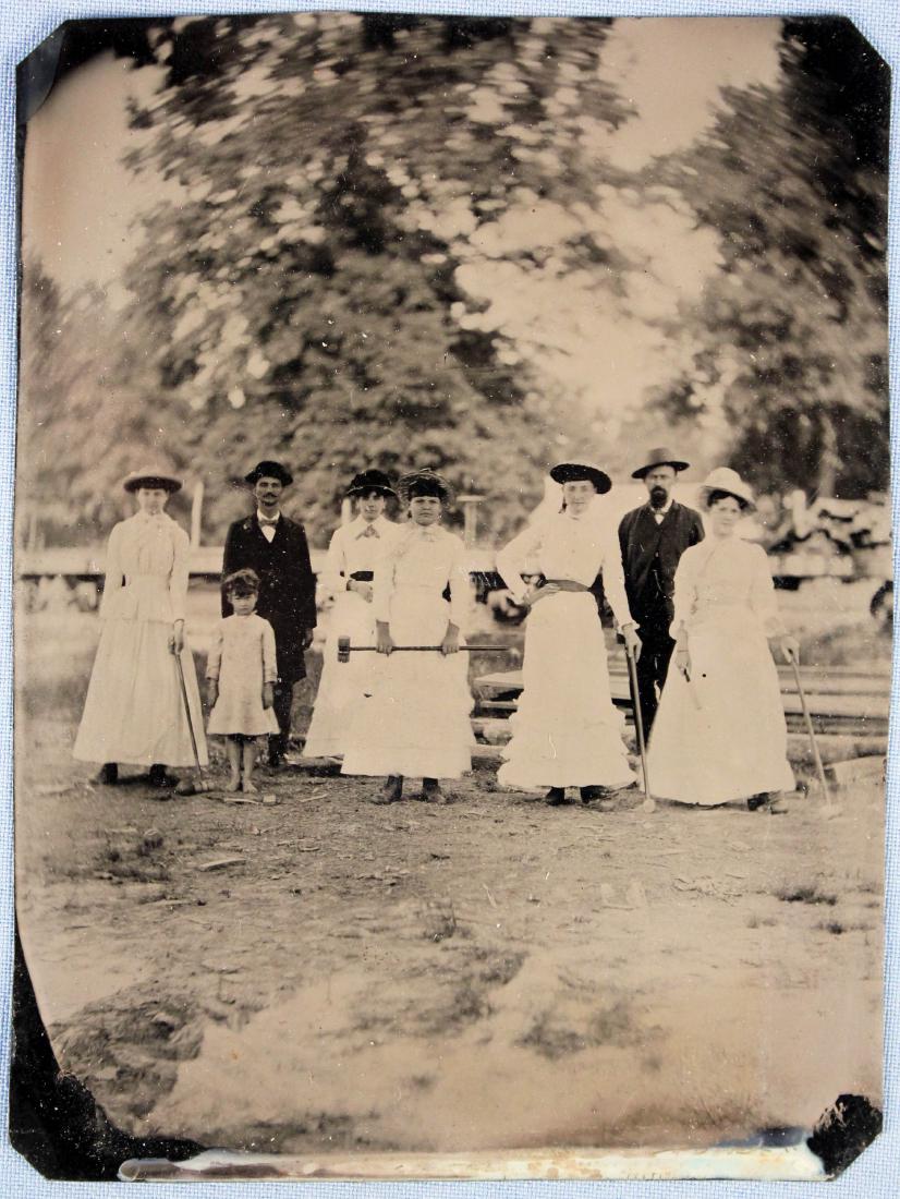 Rare 19th C. Tintype Photograph of Croquet Players