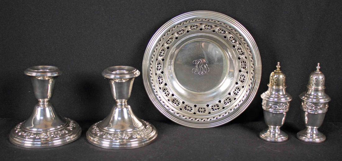 5 Pcs. Sterling Candleholders, Shakers & Bowl (1 of 7)
