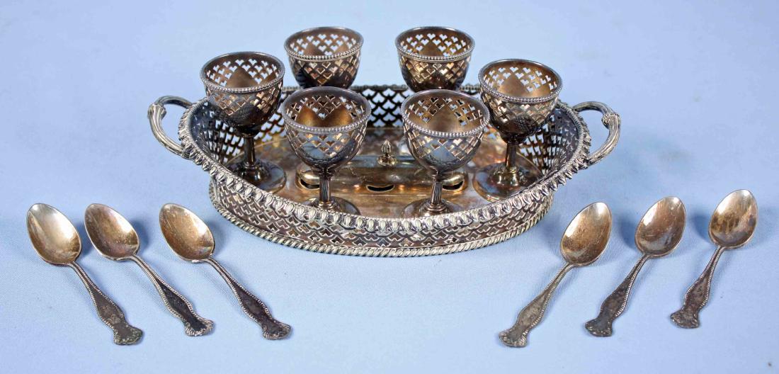 British Silver Reticulated Egg Tray with Cups (1 of 3)