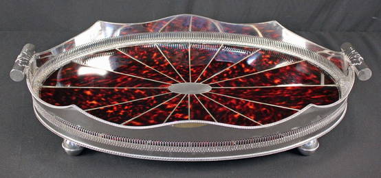 Silver Plate Butlers Tray with Faux Tortoise Shell