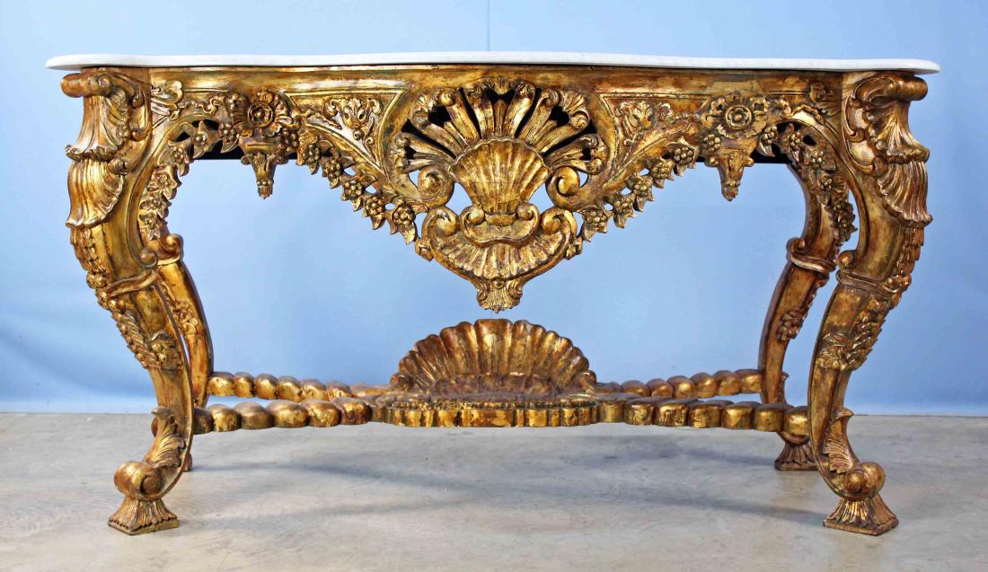 Marble Top Antique Style Gold Console Table (1 of 4)