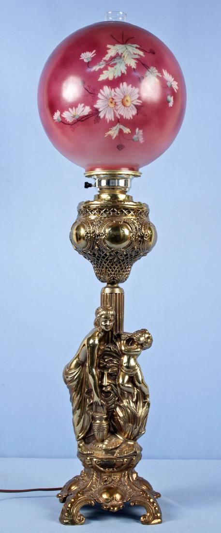 Brass Plated Cupid and Lady Lamp w/ H/P Ball Shade (1 of 4)