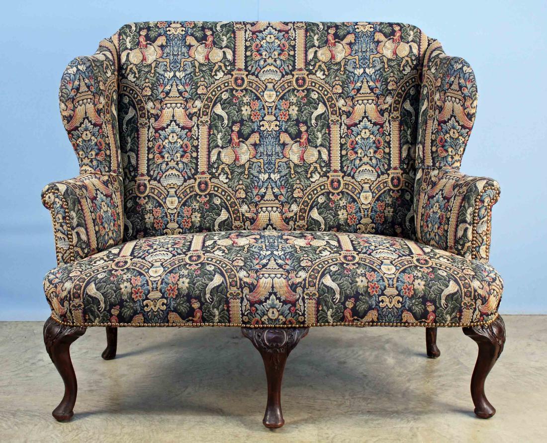 Queen Anne Double Wing Back Mahogany Settee C 1860 (1 of 4)