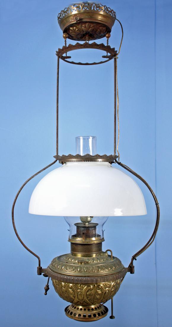 Electrified Victorian Brass Hanging Light w/ Shade (1 of 4)