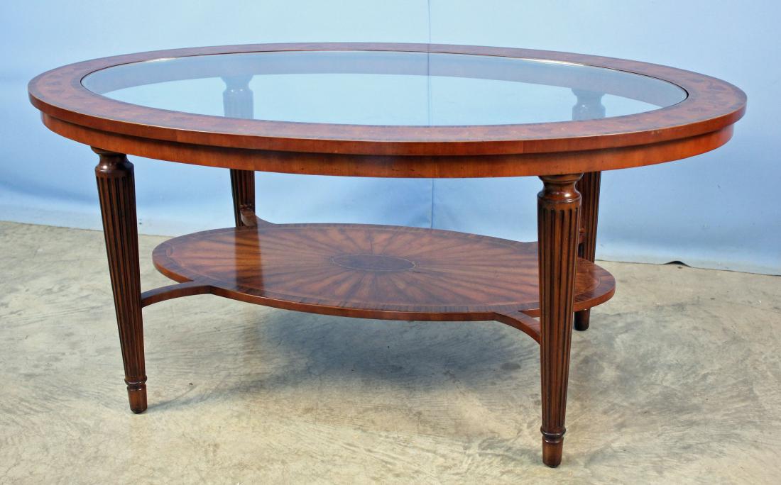 Contemporary Oval Inlaid Glass Top Coffee Table (1 of 4)