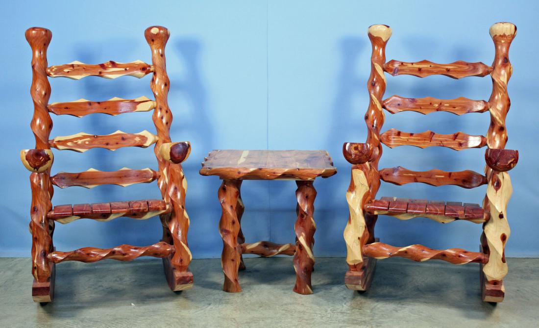 Amish Twist Cedar Porch Set w/ Two Rocking Chairs (1 of 8)