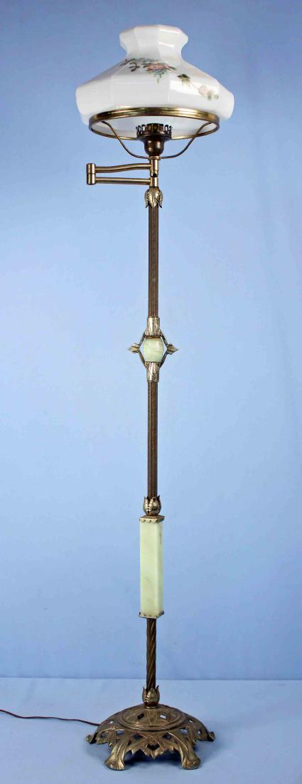 Metal Floor Lamp w/ Slag Glass Inserts & H/P Shade (1 of 4)