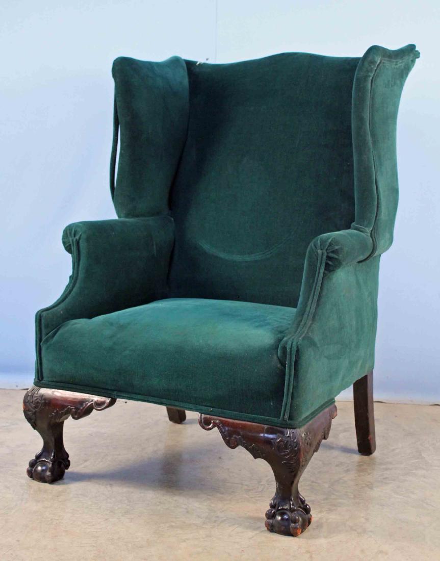 1920's Chippendale Style Mahogany Wingback Chair (1 of 3)