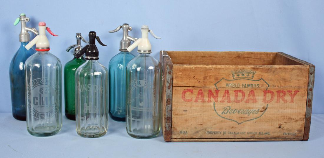 6 Vintage Seltzer Bottles & Canada Dry Wooden Case (1 of 3)