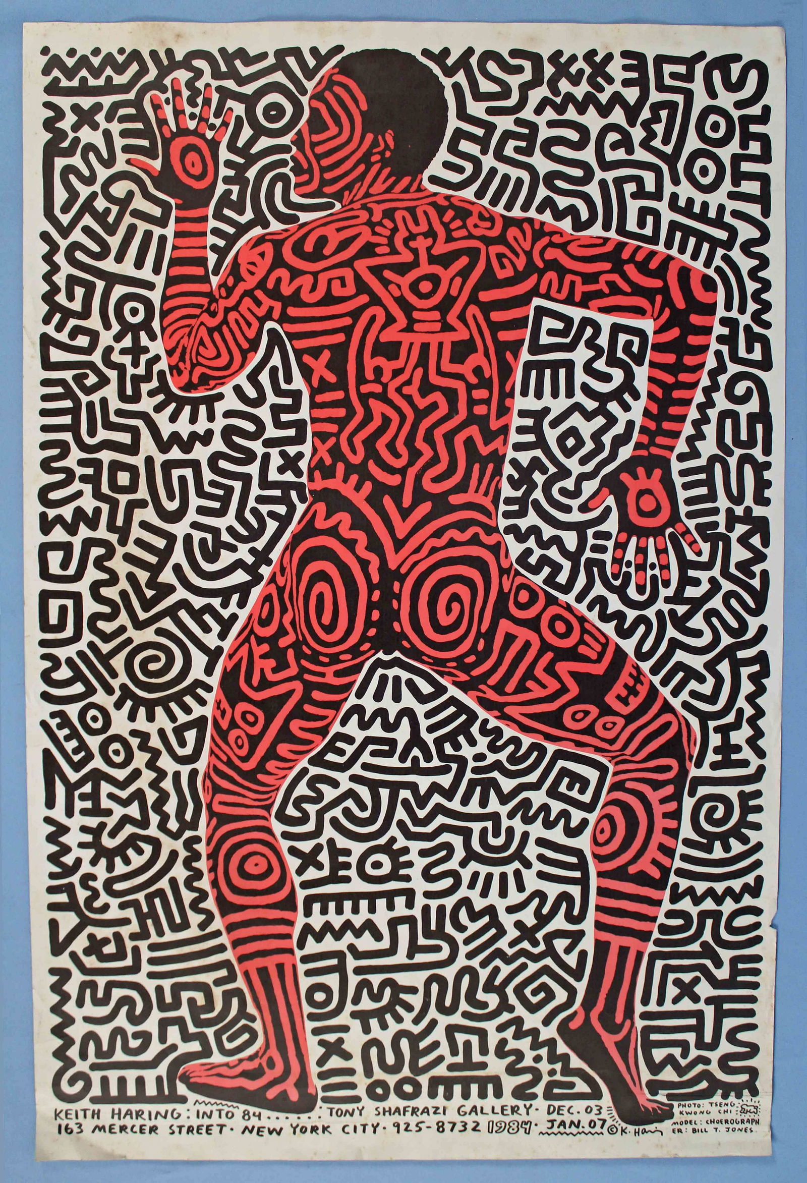 Keith Haring (1958-90) Tony Shafrazi Poster: Keith Haring (1958-1990) Tony Shafrazi Gallery Poster, 1984. A body art, graffiti inspired and hieroglyphics original poster. Poster measures 23" X 35". Condition - Poster has some light foxing and to