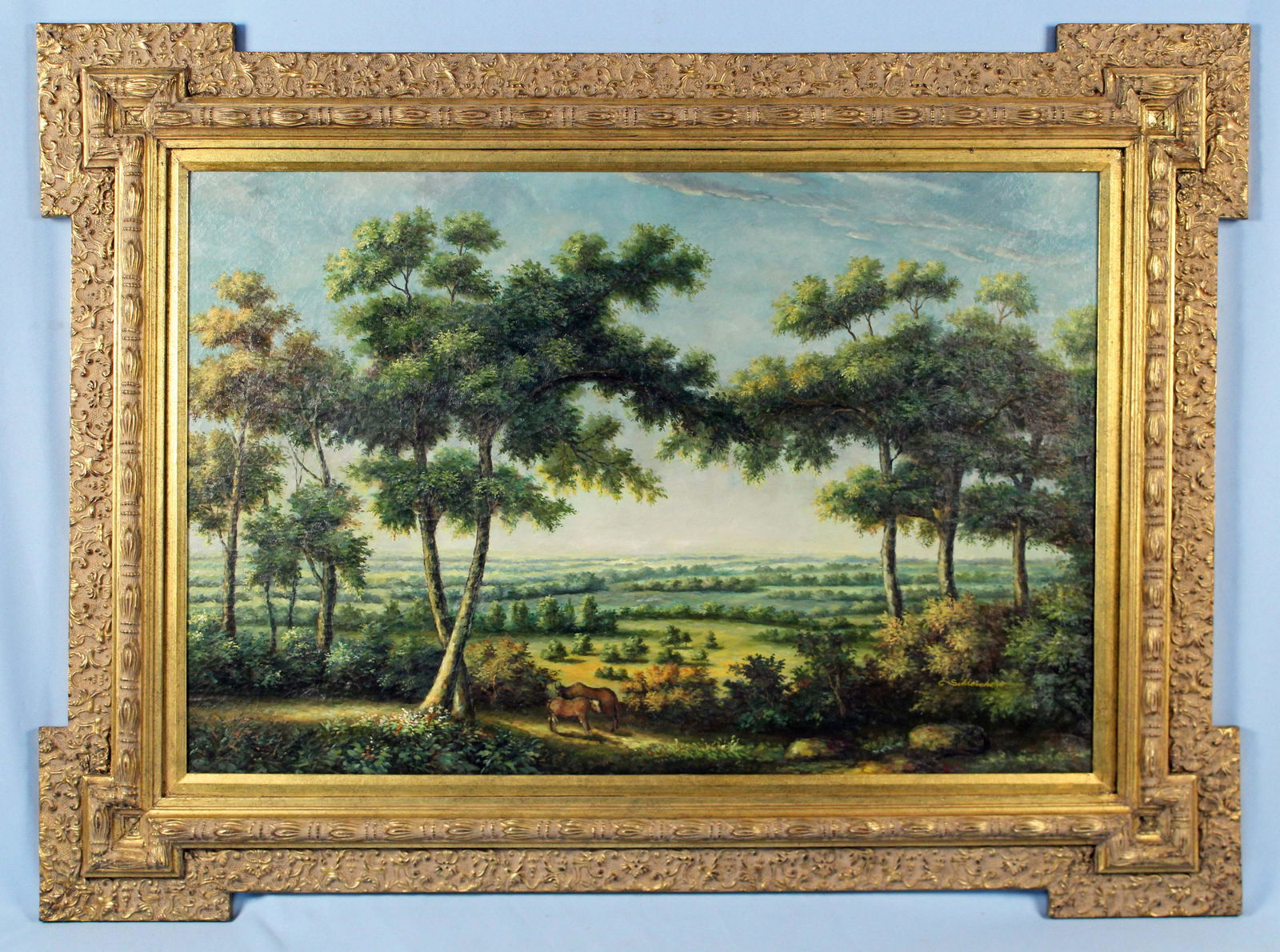 19th C. Style Landscape Painting Signed Schleicher (1 of 4)