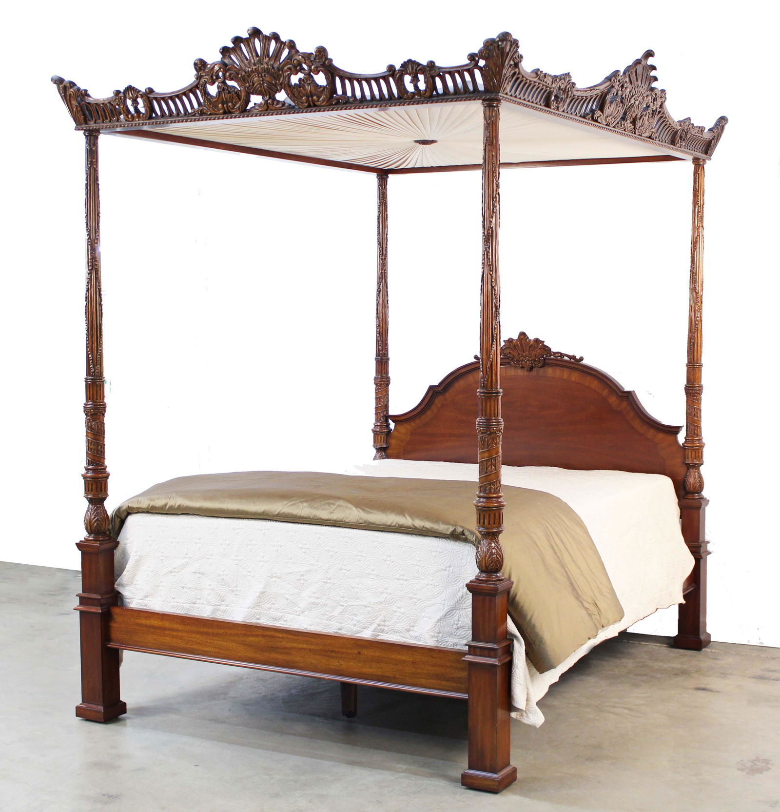 Maitland Smith Carved Mahogany Tester Bed (1 of 8)
