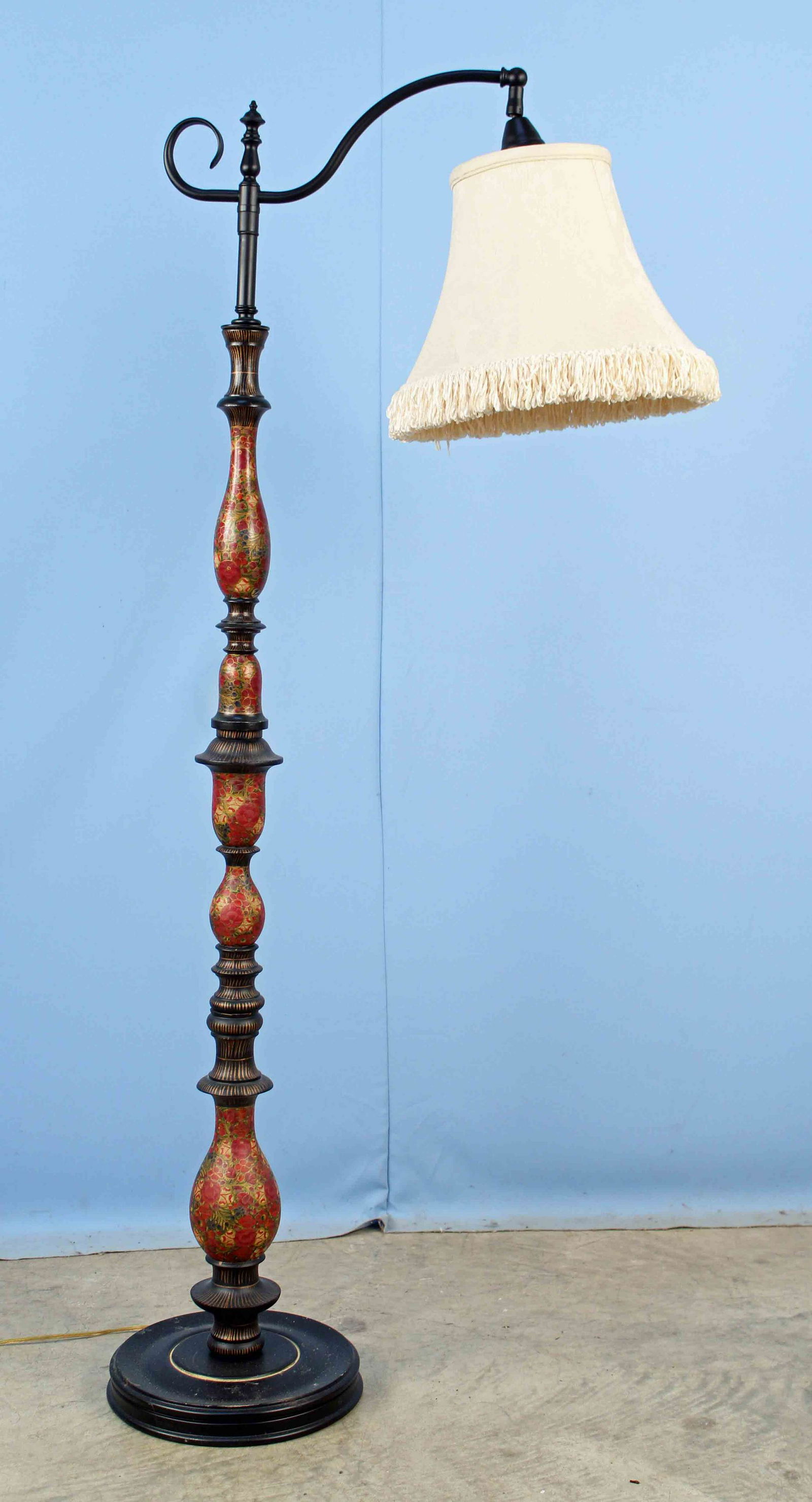 Hand-Painted Floor Lamp with Cloth Shade (1 of 3)