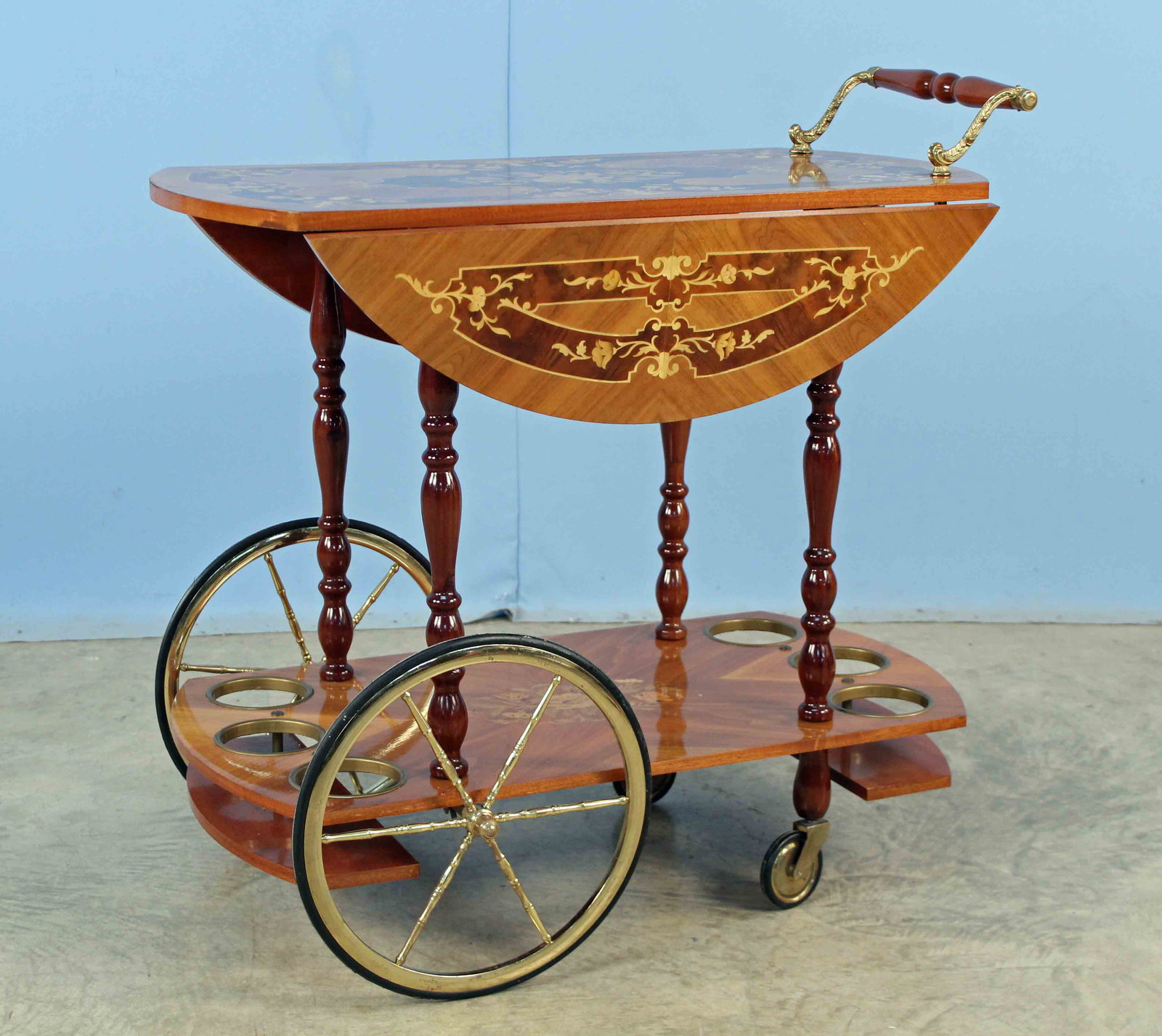 Italian Inlaid Teacart with Brass Mounts (1 of 6)