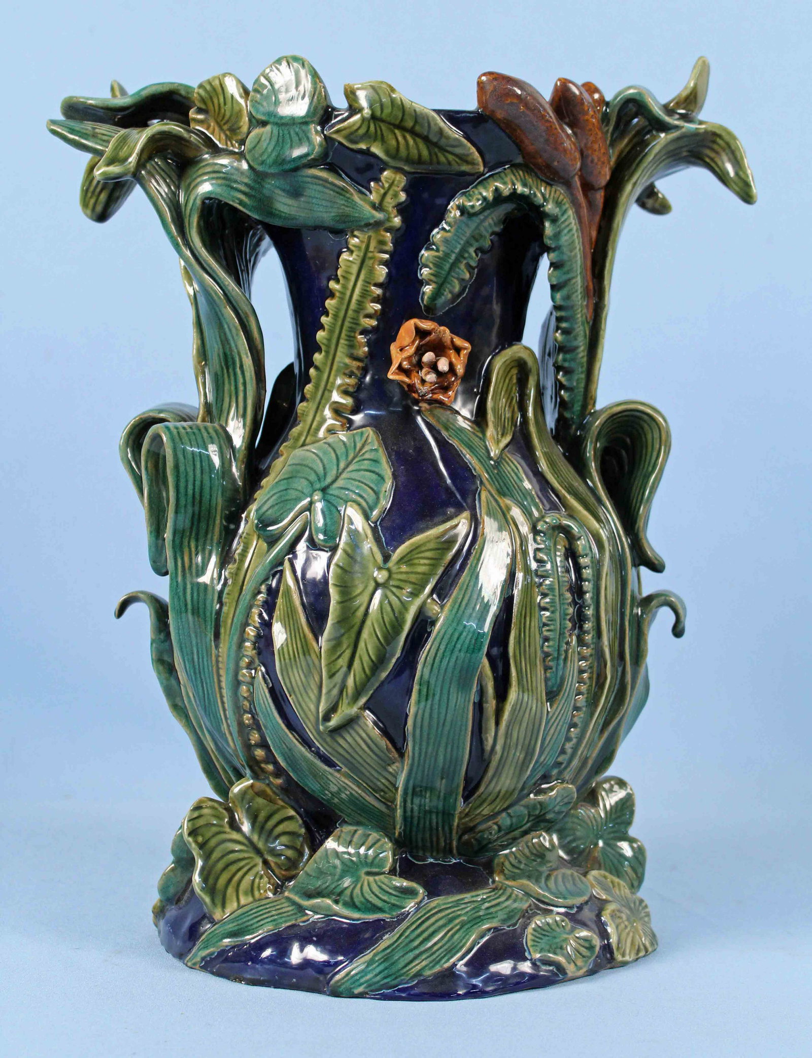 Large Chinese Majolica Style Vase w/ Plants (1 of 4)