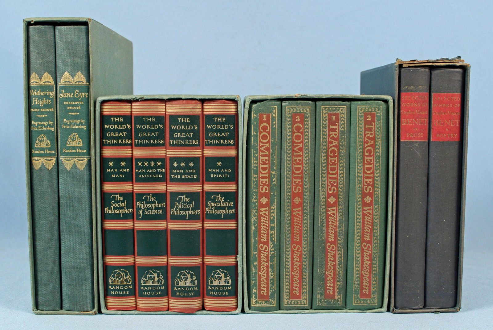 Four Boxed Sets 12 Books, Shakespeare, Bronte Etc.: Four Boxed Sets 12 Books, Shakespeare, Bronte Etc. (1) The Comedies and Tragedies of Shakespeare by Fritz Kredel and Warren Chappell, published by Random House 1944, boxed set with four volumes.(1) Se