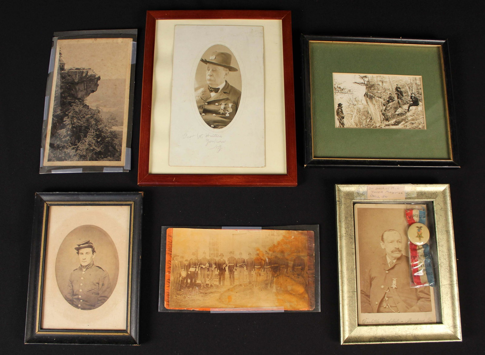 Group of Six Photographs, U.S. Grant, GAR Etc.: Group of Six Photographs, U.S. Grant, GAR Etc. (1) Lookout Mountain, framed, Grant and Generals at Lookout Mountain, 3 1/4" X 5 1/4" . The photo looks to be a 19th C. reprint. (1) Lookout Mountain "Su