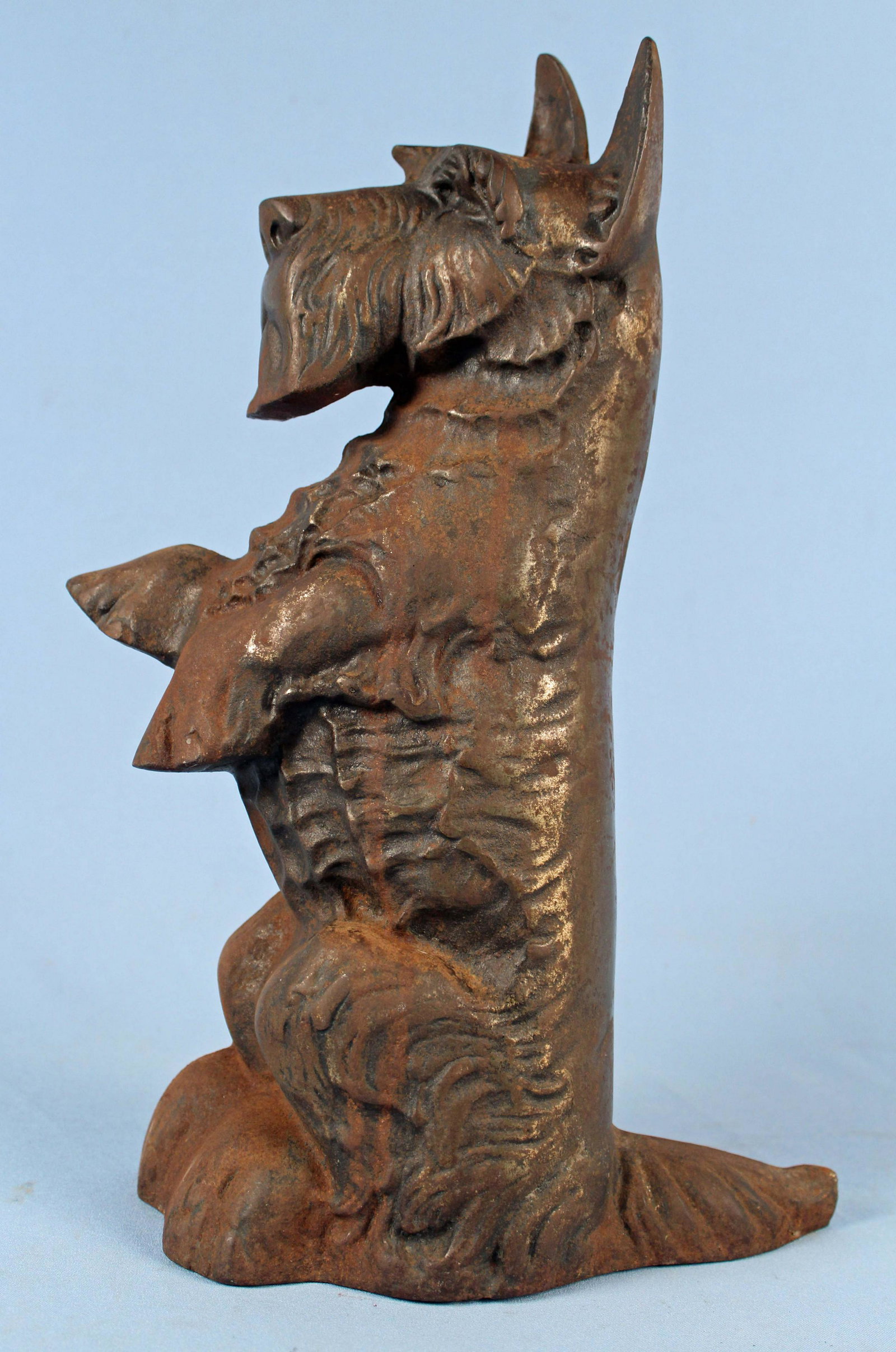 Cast Iron Standing Scottie Door Stop: Cast Iron Standing Scottie Door Stop. Measures 16 1/4" high. Condition- Good condition with some surface rust. See photos.