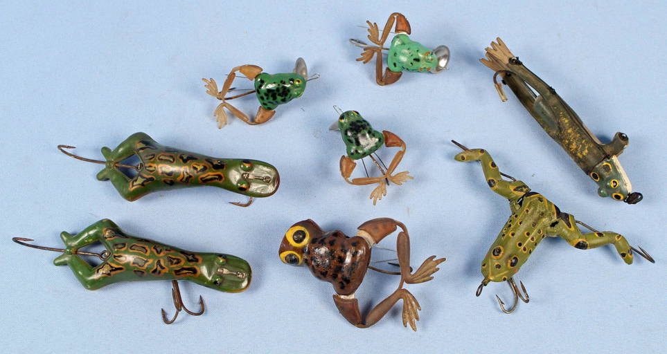 Eight Antique And Vintage Frog Fishing Lures