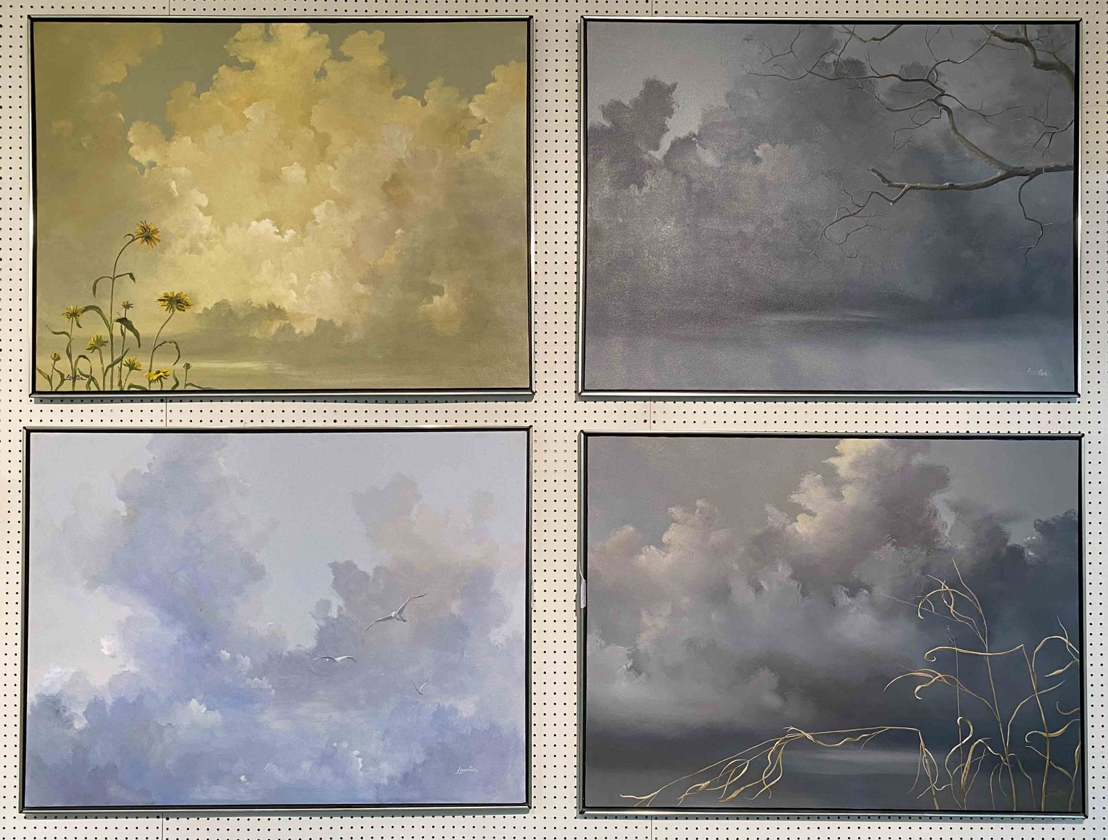Clyde H Lawter Jr (1934?-2019) The Four Seasons: Clyde H Lawter Jr (1934?-2019) The Four Seasons Four Part Canvas Collage. The paintings depict the four seasons. Three of the paintings are signed lower right and one is signed lower left. The paintin