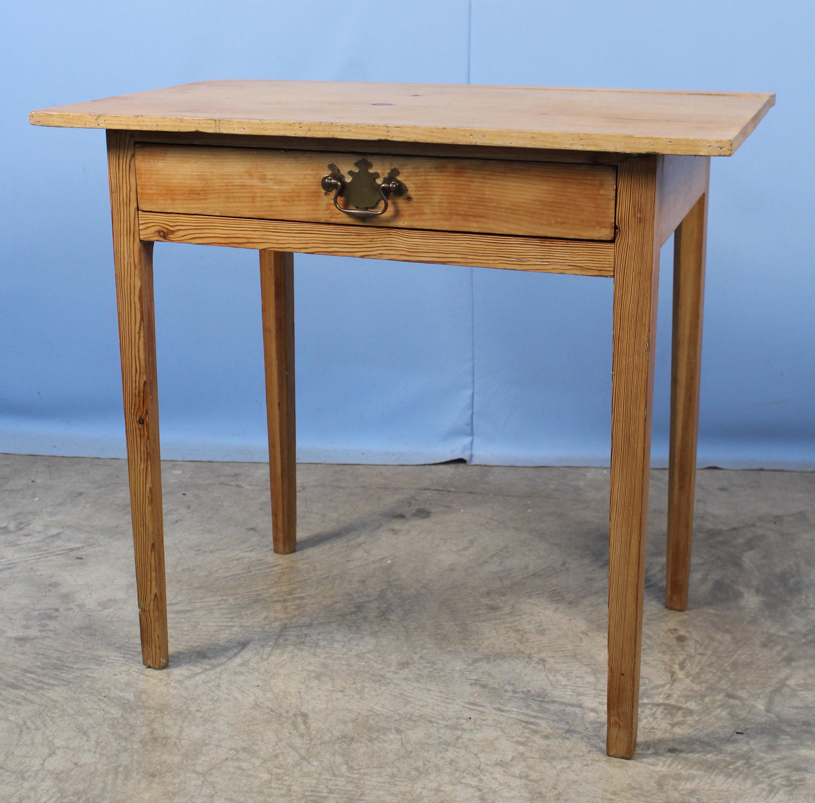 19th C French Country Pine Work Table with Drawer: 19th C French Country Pine Work Table with Drawer. Measures 29 3/4" H. X 32 3/4" Wide X 20 1/4" Deep. Condition - Overall good condition. Some insect/beetle damage. We do not know if insects are activ
