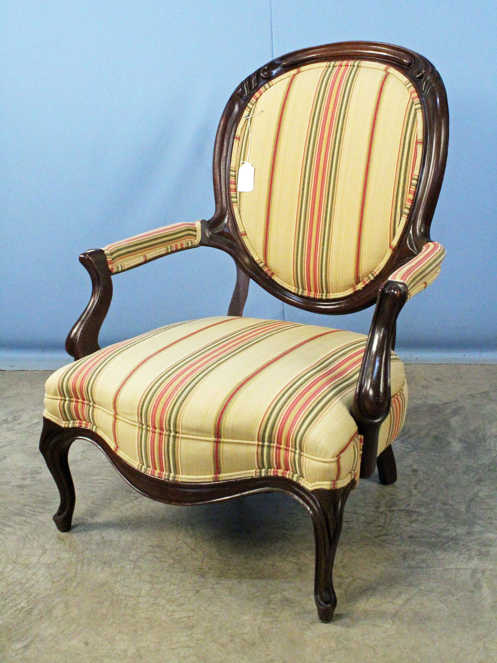 Victorian Walnut Armchair w/ Stripe Upholstery (1 of 3)