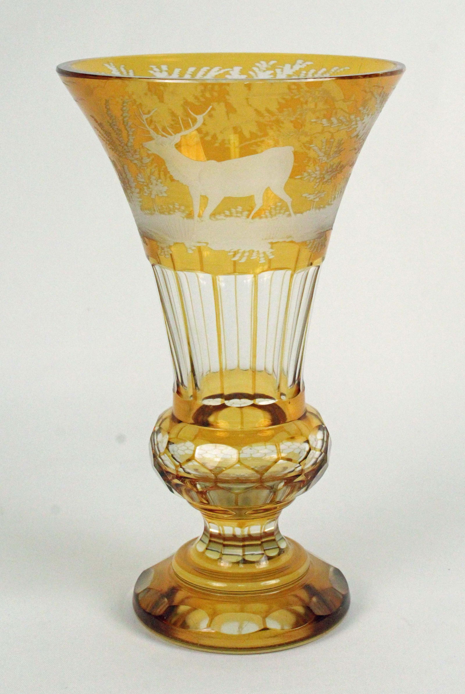 19th C. Bohemian Etched & Cut Stag Vase (1 of 5)
