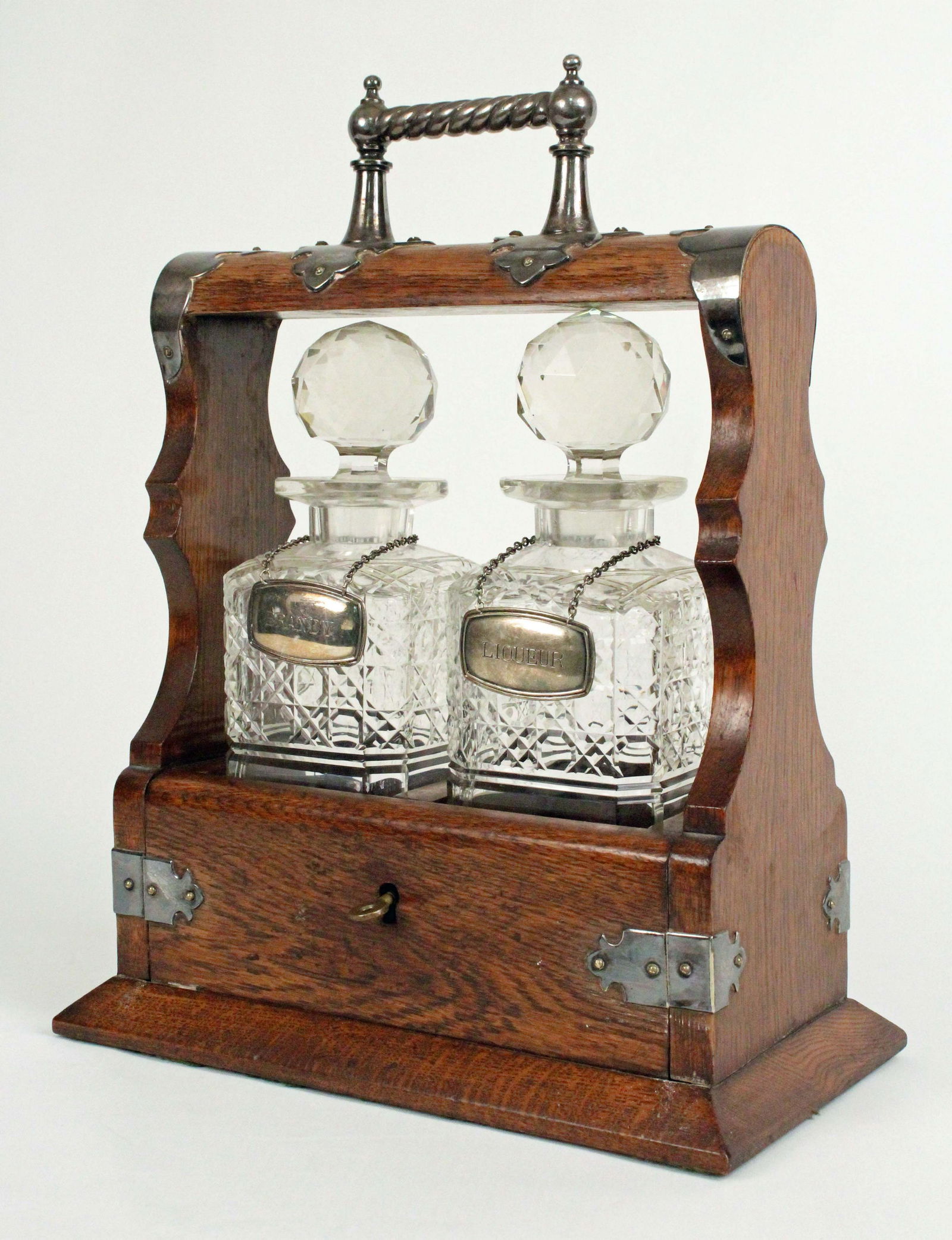 19th C. English Oak Tantalus w/ Crystal Decanters (1 of 5)
