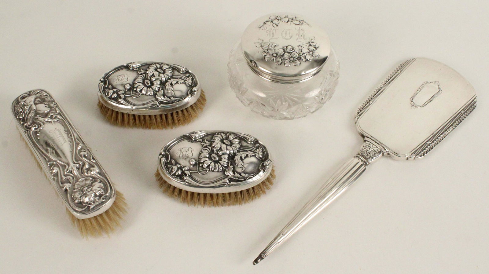 Sterling Silver Brushes, Mirror & Powder Dish Lid (1 of 7)