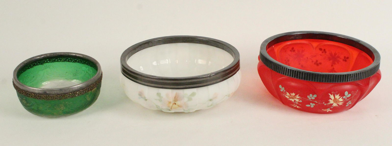 Three Victorian Glass Bowls Pigeon Blood Red Etc (1 of 5)