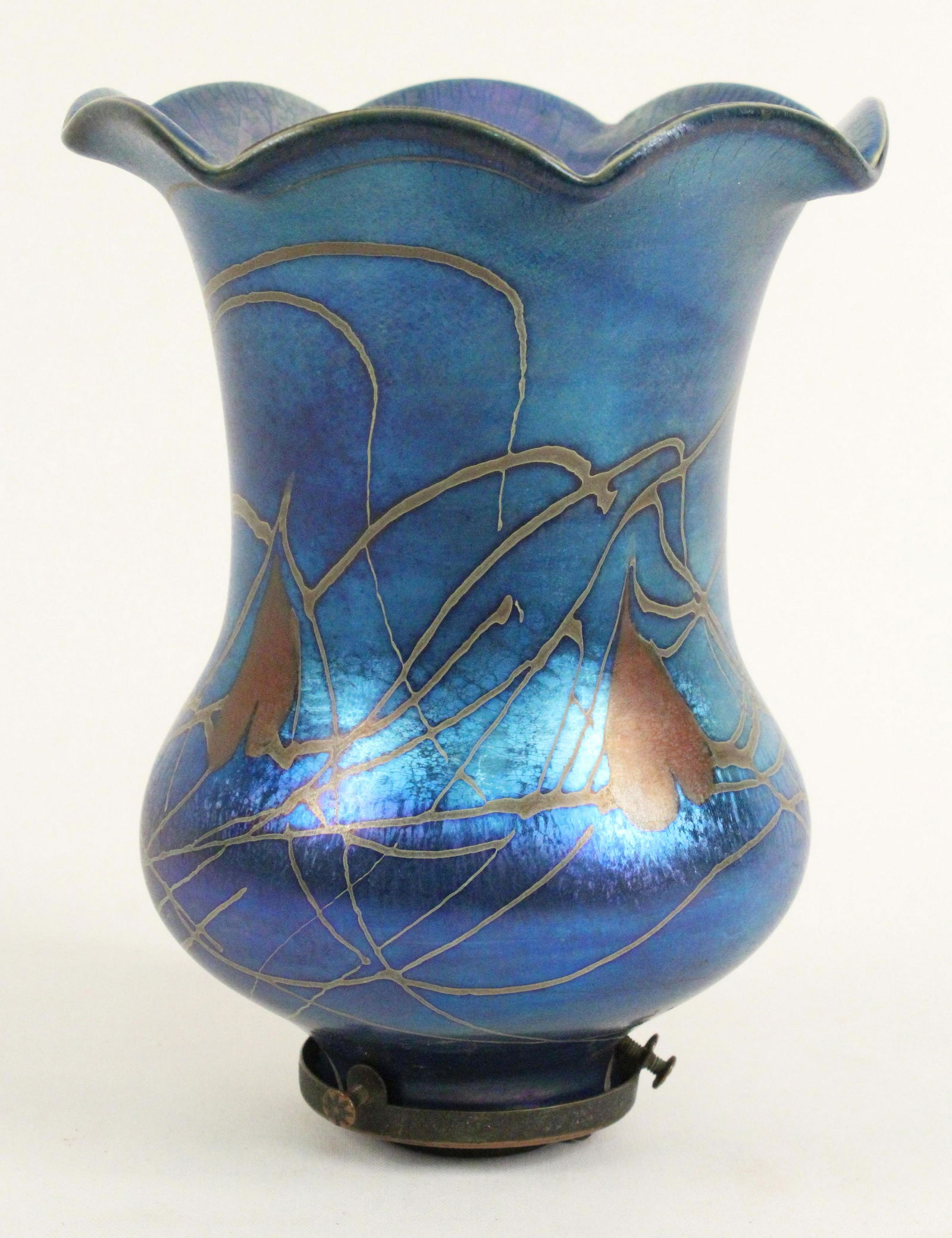 Large Blue Iridescent Art Glass Lamp Shade (1 of 4)