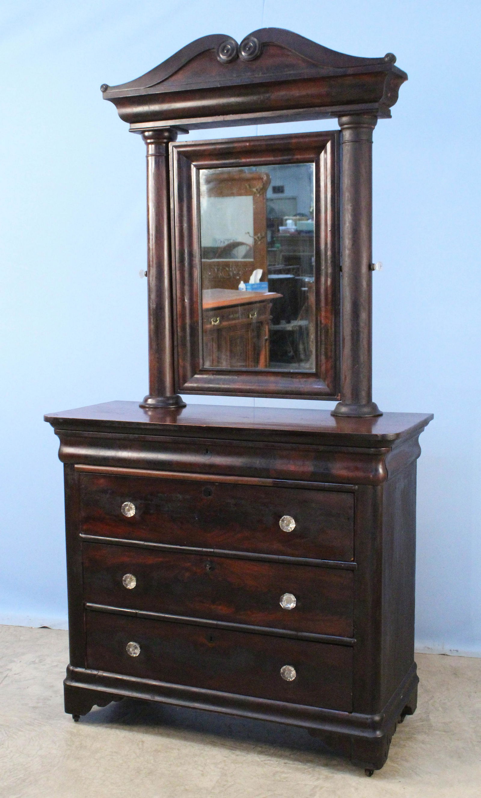 Empire Mahogany Dresser w/ Mirror & Columns (1 of 8)