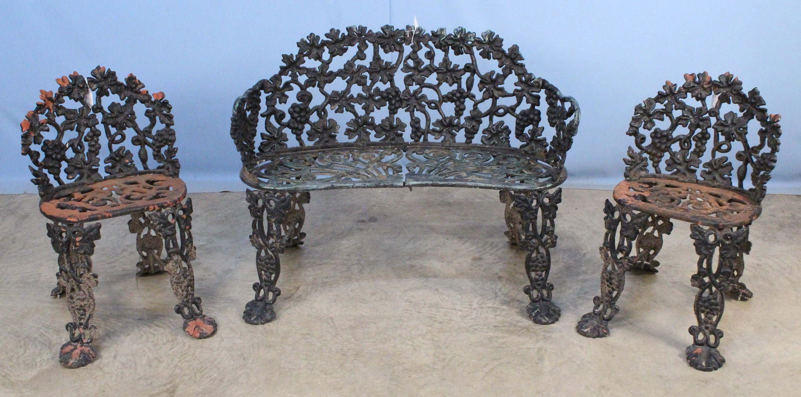 20th C. Cast Iron 3 Piece Garden Set w/ Grapes (1 of 5)