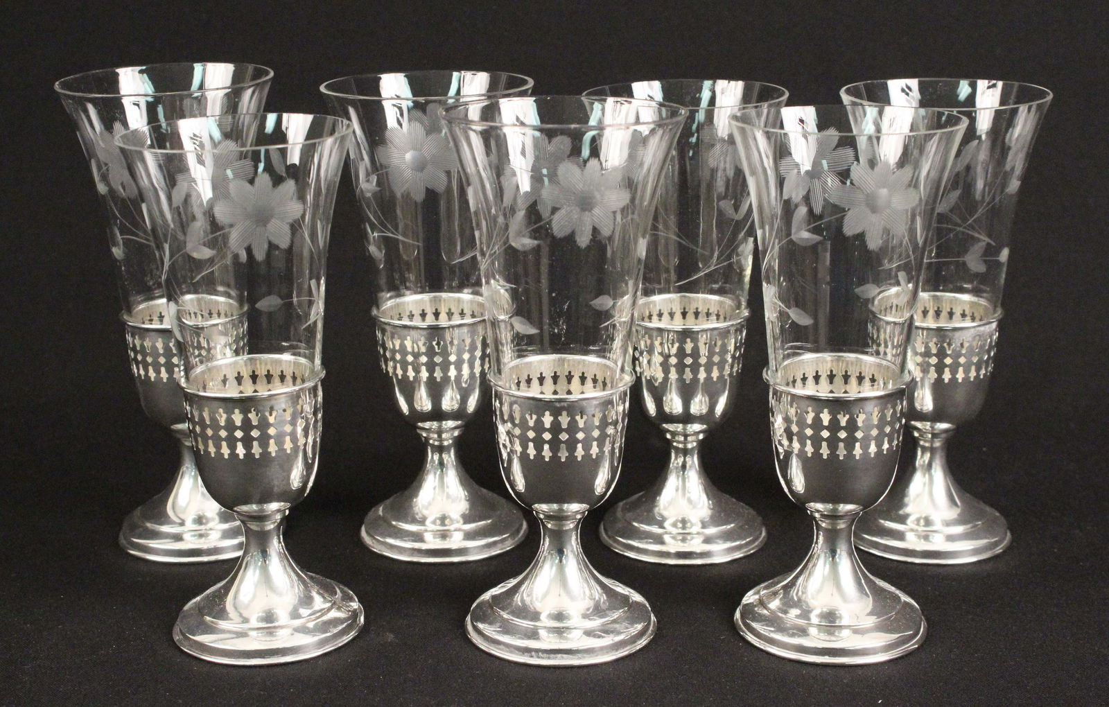 7 Sterling Silver Champagne Flutes w/ Crystal (1 of 5)