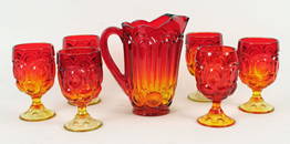 Amberina Moon & Star L. E. Smith Pitcher & Goblets