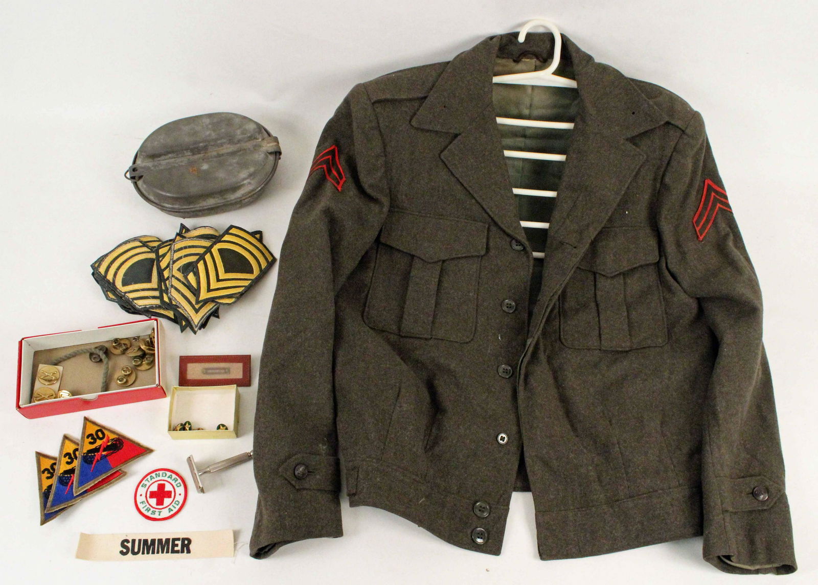US Army Patches, WWII Era Jacket, Mess Kit (1 of 5)